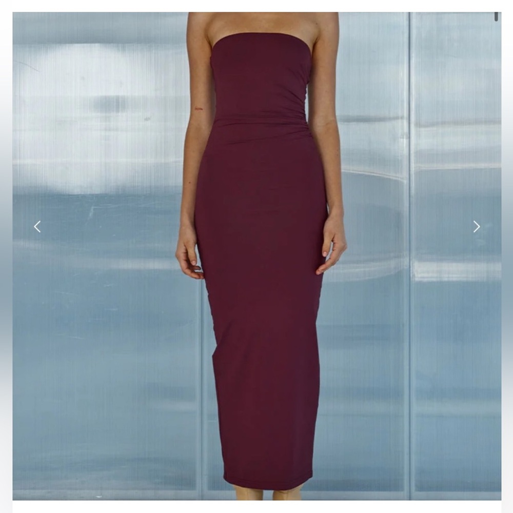 Runaway The Label Strapless Wine Dress